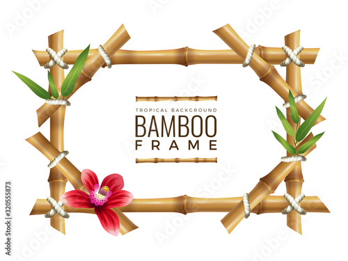 Bamboo frames background. Asian nature geometrical frame with place for your text wooden tropical vector mockup. Illustration bamboo frame with rope