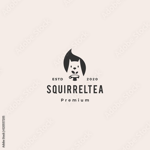 squirrel tea cup leaf logo vector icon mascot character illustration hipster vintage retro