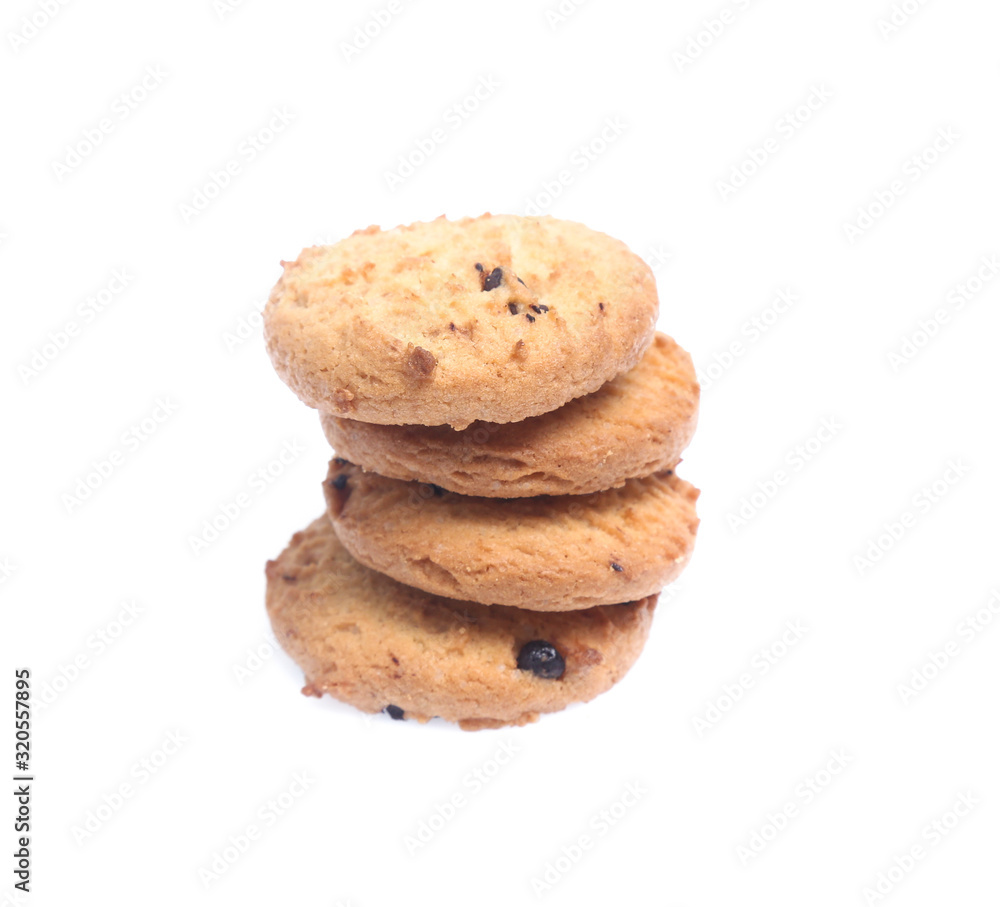 Chocolate chip cookies isolated on white background. Sweet biscuits Chocolate chip cookies isolated on white background. Sweet biscuits