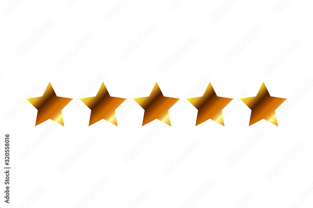 Five golden yellow stars in a row - best, top quality concept graphic representation. Vector illustration Five golden yellow stars in a row - best, top quality concept graphic representation. Vector illustration