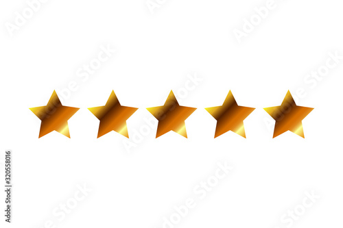 Five golden yellow stars in a row - best  top quality concept graphic representation. Vector illustration