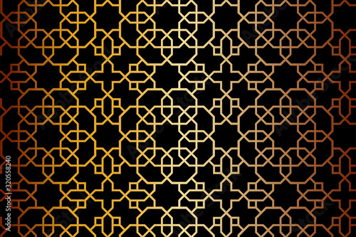 Black and gold vector pattern, background, texture, wrapping. Dark arabesque traditional rich, golden, luxury, premium pattern.