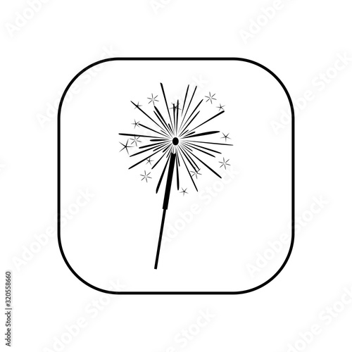 Sparkler. Vector illustration in the form of a square black and white icon for websites.