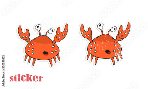 Cartoon crab. Vector illustration in the form of a sticker.