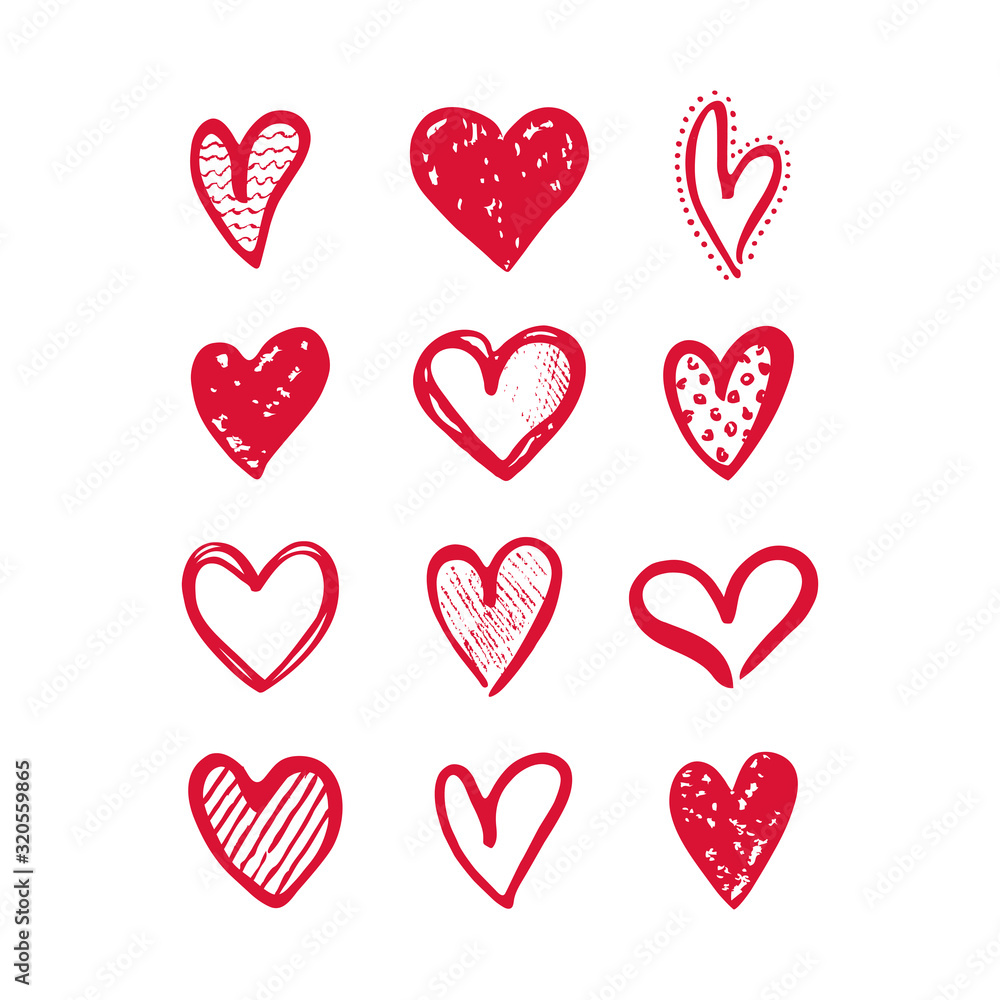 Heart hand drawn shapes isolated on white. Vector set. Heart hand drawn shapes isolated on white. Vector set.