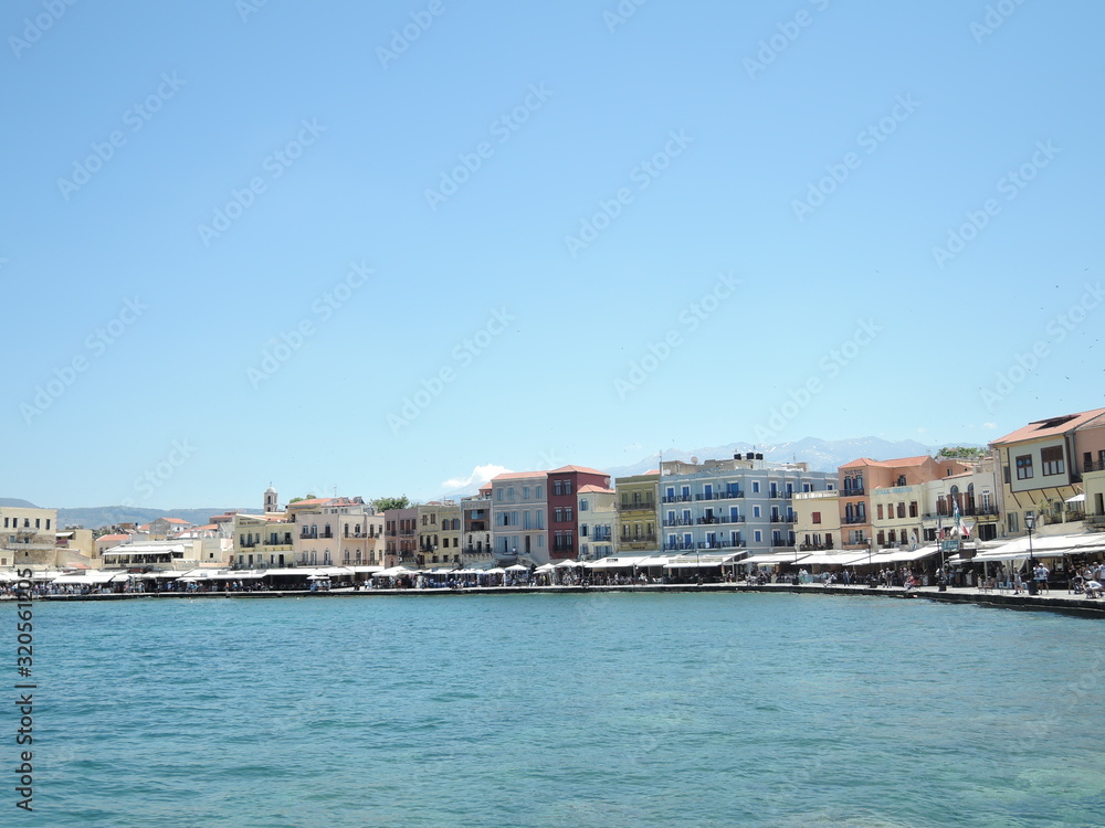 Beautiful cityscape and promenade in city of Chania on island of Crete, Greece