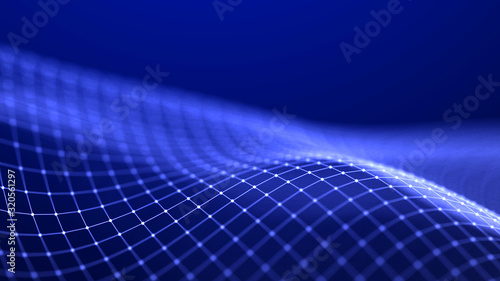 Abstract futuristic wave background. Network connection dots and lines. Digital structure. 3d rendering. © Olga
