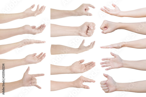 collection of hand gesture and sign isolated on white background, with clipping path.