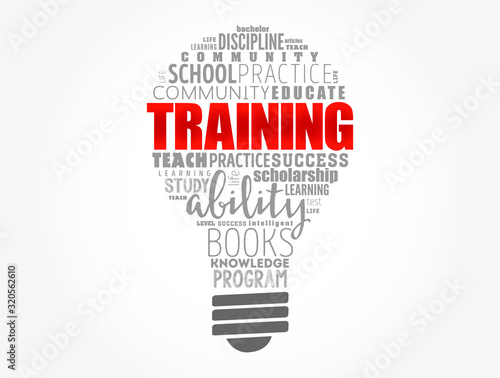 TRAINING light bulb word cloud collage, education concept background