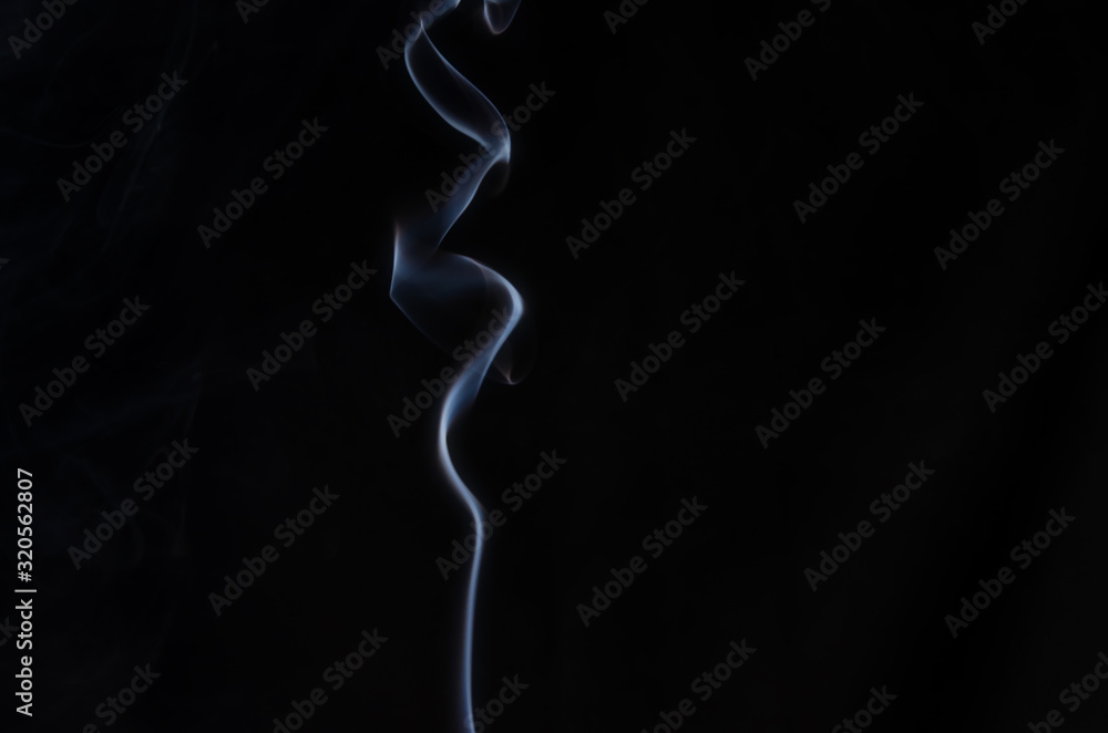 Abstract wave shape made of smoke in the center of the frame on a dark background with place for text Abstract wave shape made of smoke in the center of the frame on a dark background with place for text