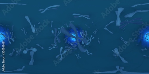 3d illustration of Chromosome scientific background. Equirectangular  360 VR image.  The medical panoramic background.