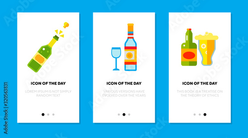 Bilde på lerret Alcoholic drinks flat icon set