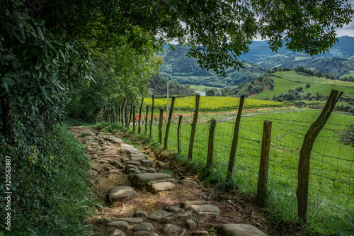 An old cobbled footpath in the picturesque countryside