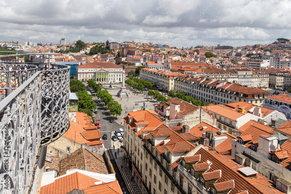 Panoramic aerial view of Lisbon on a sunny summer day.