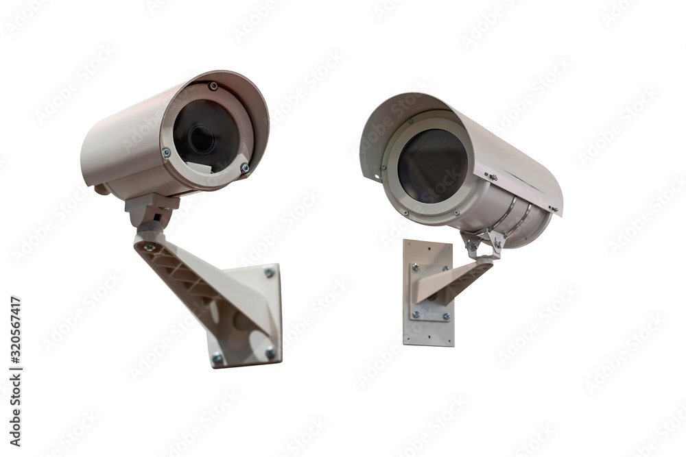 two modern video cameras to track the situation at the object on a white background