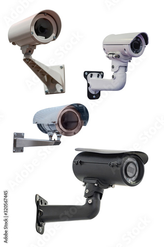 four modern video cameras to track the situation at the object on a white background