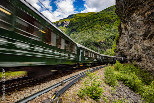 Fototapeta Flam Line is a long railway tourism line between Myrdal and Flam in Aurland, Norway