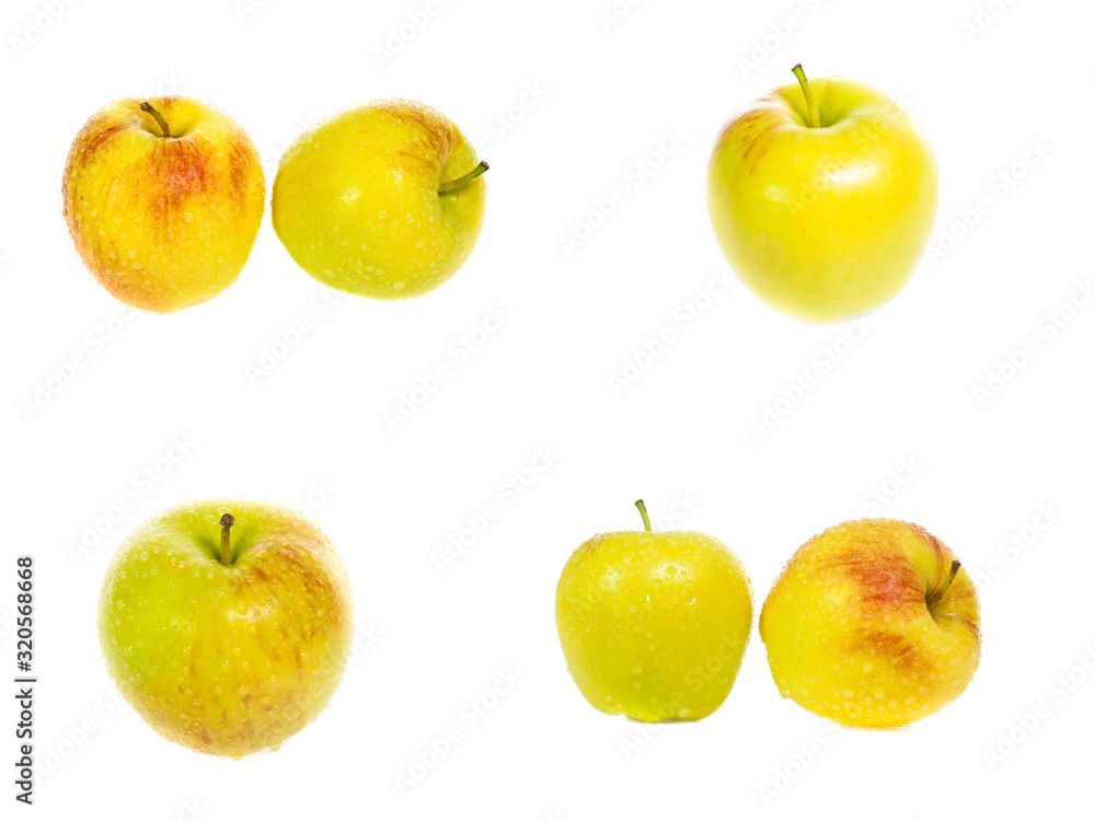 set of yellow apples isolated set of yellow apples isolated