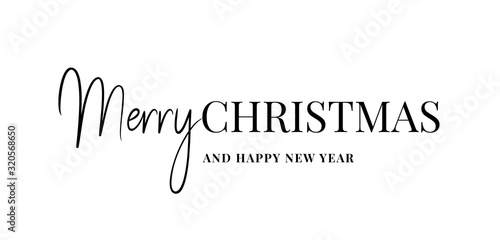 Merry Christmas and Happy New year typography text. Greeting card or banner with calligraphy, lettering, type. Creative script type xmas. Calligraphy creative font style banner. Merry Christmas Text.