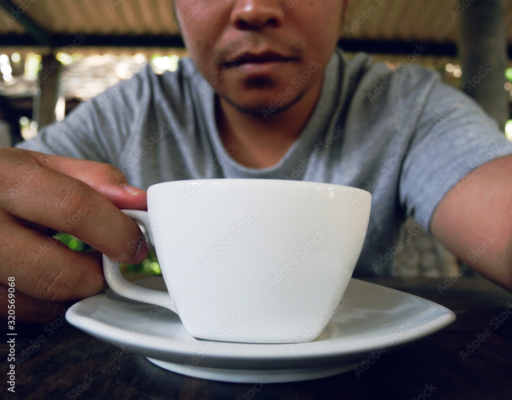 Asia man selfie and drinking hot coffee in the morning. Asia man selfie and drinking hot coffee in the morning.