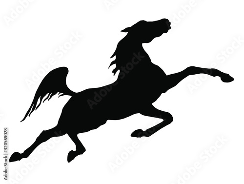  flying  horse  black silhouette on white background  isolated monochrome image