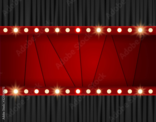 Red layered background with black curtain. Design for presentation, concert, show