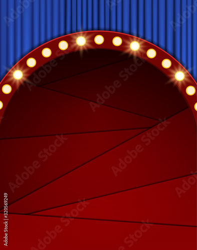 Red layered background with blue curtain. Design for presentation, concert, show