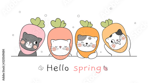 Draw banner cat for spring season.