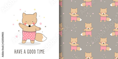 Greeting card and print pattern of fox for kid.