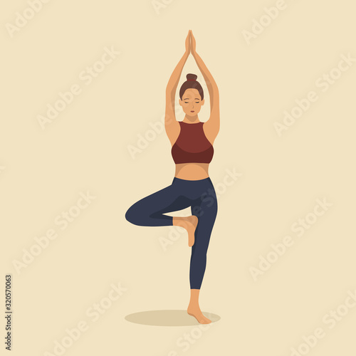 Young woman demonstrating various yoga or pilates positions isolated on light background. Concept health lifestyle. Sports female character. Stock vector illustration in flat style for sports blog.