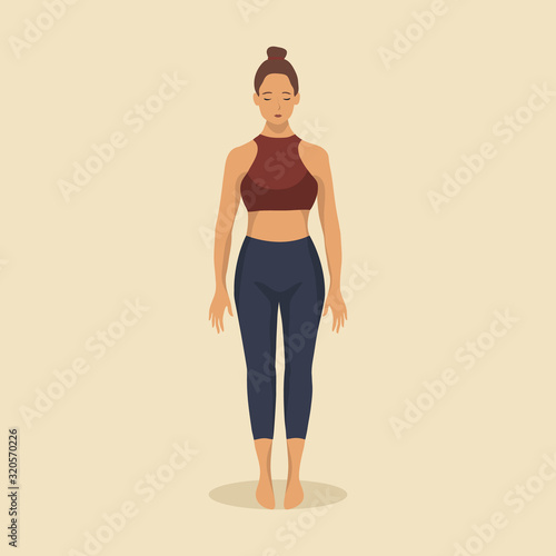 Young woman demonstrating various yoga or pilates positions isolated on light background. Concept health lifestyle. Sports female character. Stock vector illustration in flat style for sports blog.