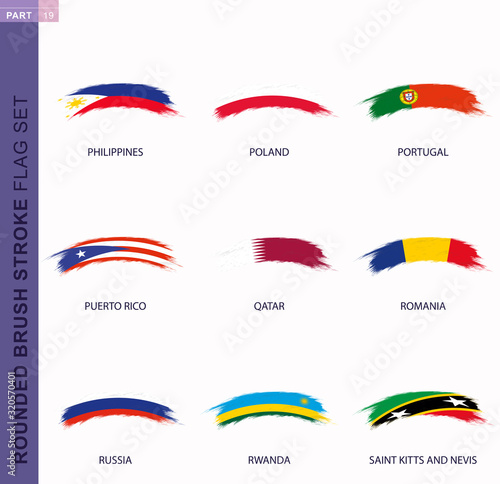 Rounded grunge brush stroke flag set