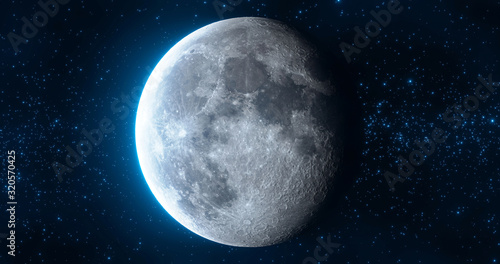 Moon Phase: Waning Gibbous.. 3d illustration