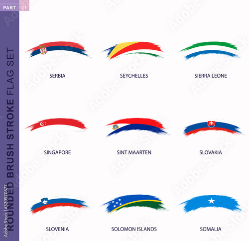 Rounded grunge brush stroke flag set