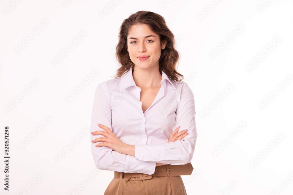 Beautiful woman standing at isolated white background Beautiful woman standing at isolated white background