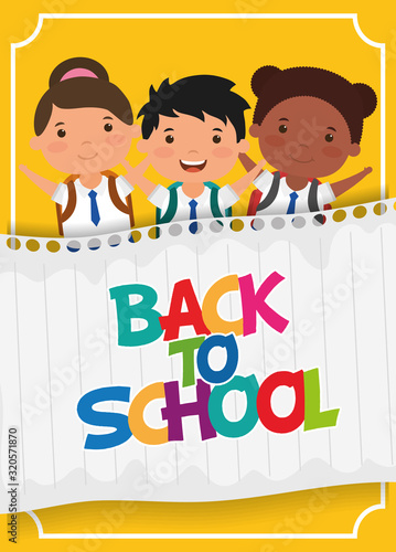 back to school card with interracial students
