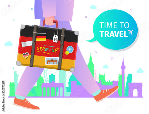 Concept of travel to Germany or studying German. Time to travel message.