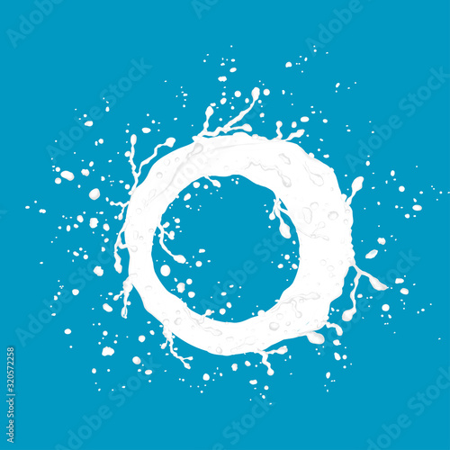 White milk splash and drops isolated on blue background.