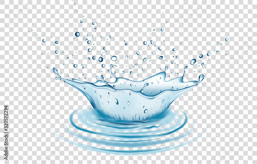 Blue water splash and drops isolated on transparent  background.
