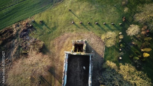 Ruins of the Lutheran Church in Salgale Latvia Near of the Bank of the River Lielupe Aerial View photo