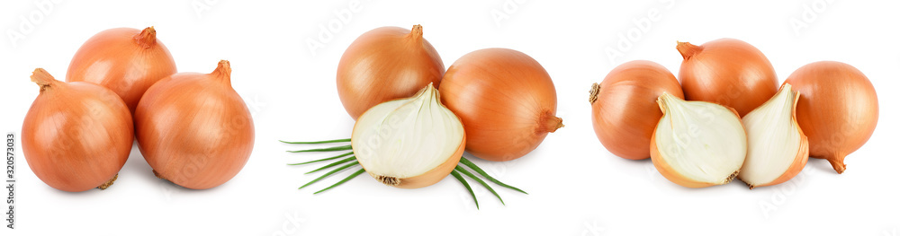 yellow onion isolated on white background close up.