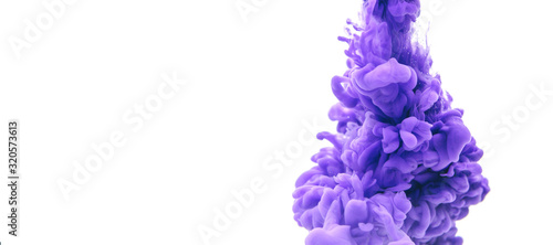 Abstract form purple color ink in water on an isolated white background with copy space