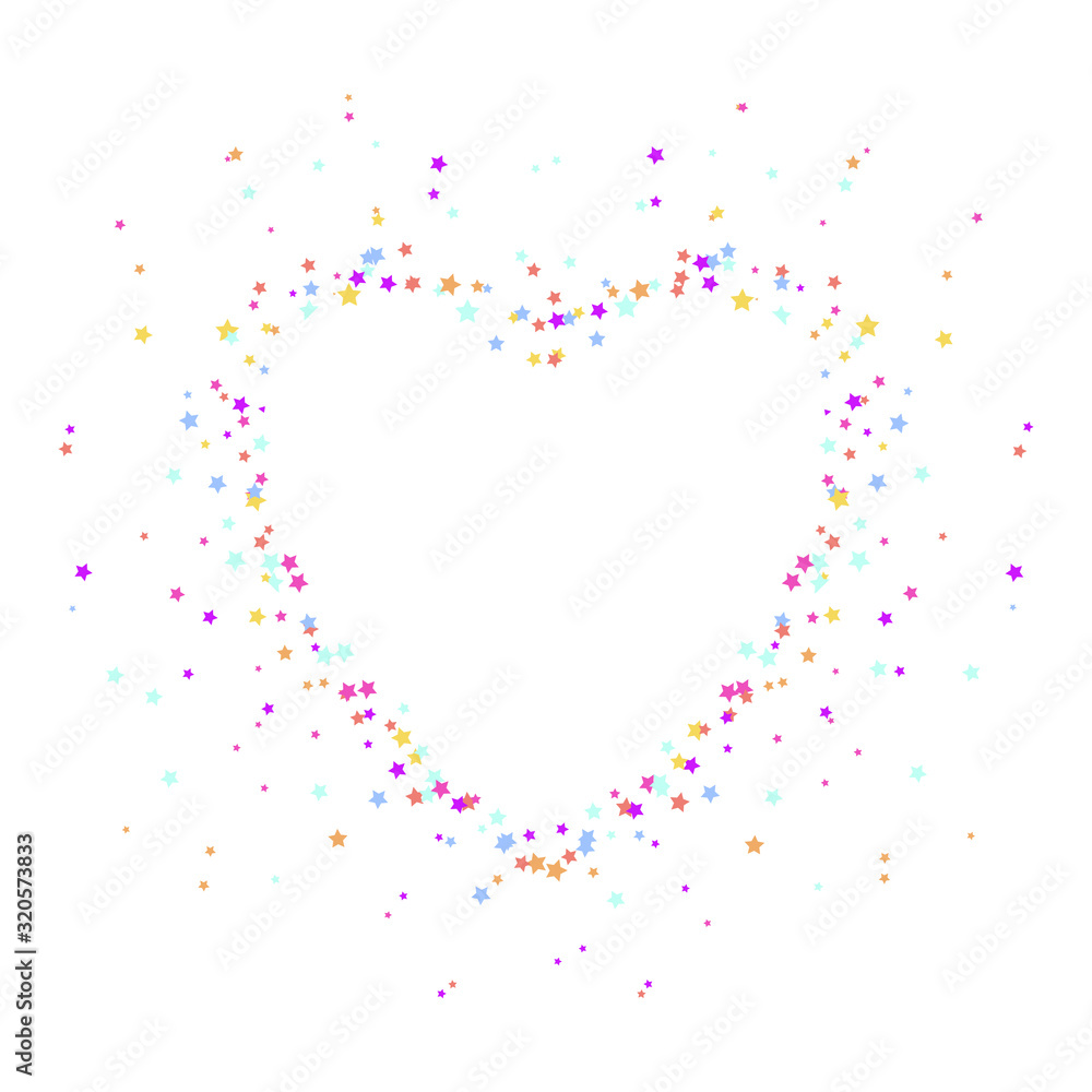 Valentines day frame with heart shape and multicolour stars. Vector.