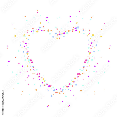 Valentines day frame with heart shape and multicolour stars. Vector.