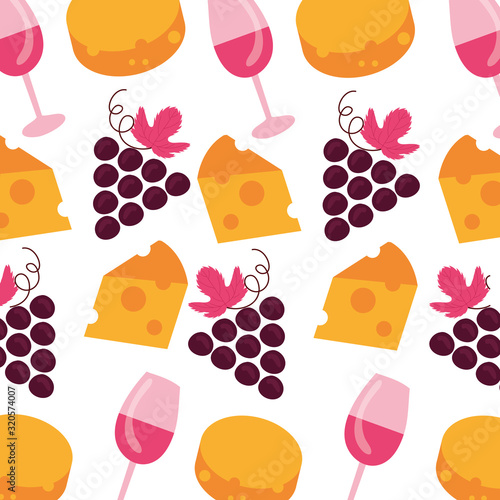 grapes with cups and cheeses pattern background