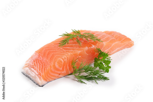  salmon fillet fork isolated on white background