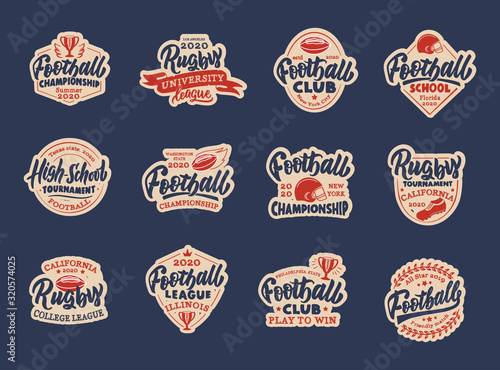 Set of vintage Football stickers, patches. Sport colorful badges, templates, emblems, stamps for Football club, school, league