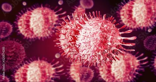 Close up virus spread in the body on microscope view   3D rendering.