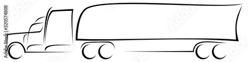 Dynamic vector illustration of a American truck with two-axles trailer as a logo for a delivery company