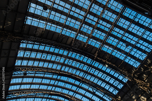 Steel roof structure pattern design for Train station with Blue sky